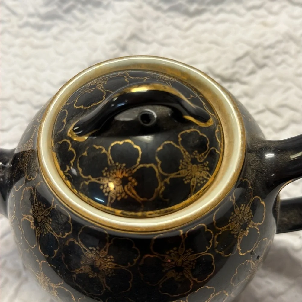 HALL- Black and Gold with 24 KT Gold Plated Trim- TEAPOT!